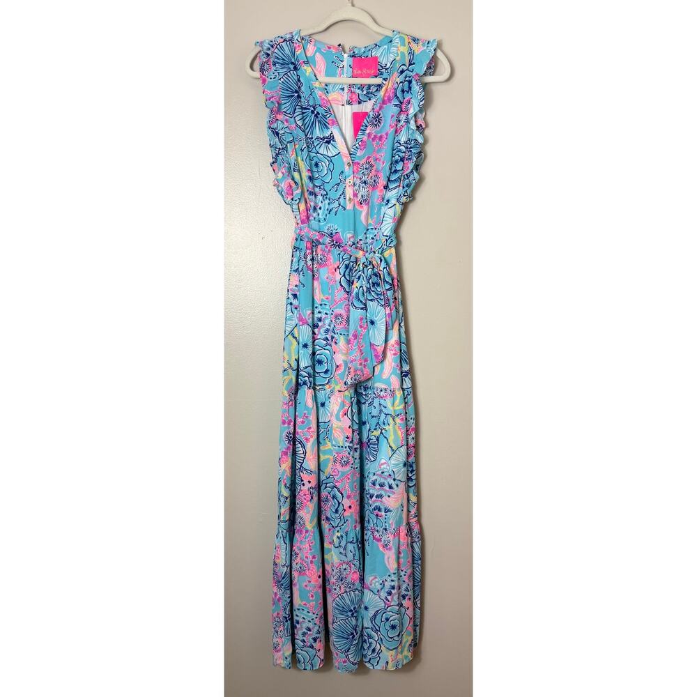 Lilly Pulitzer Blue Maxi Dress Beach Vacation Tropical Nautical - Picture 3 of 16